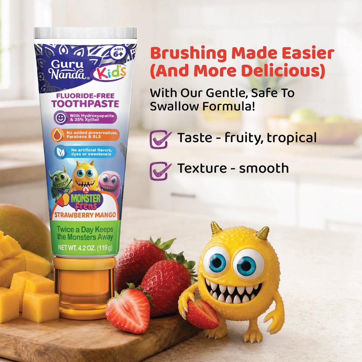 Kids Toothpaste with Xylitol & Hydroxyapatite, Strawberry Mango – 4.2 oz – 3 Pack